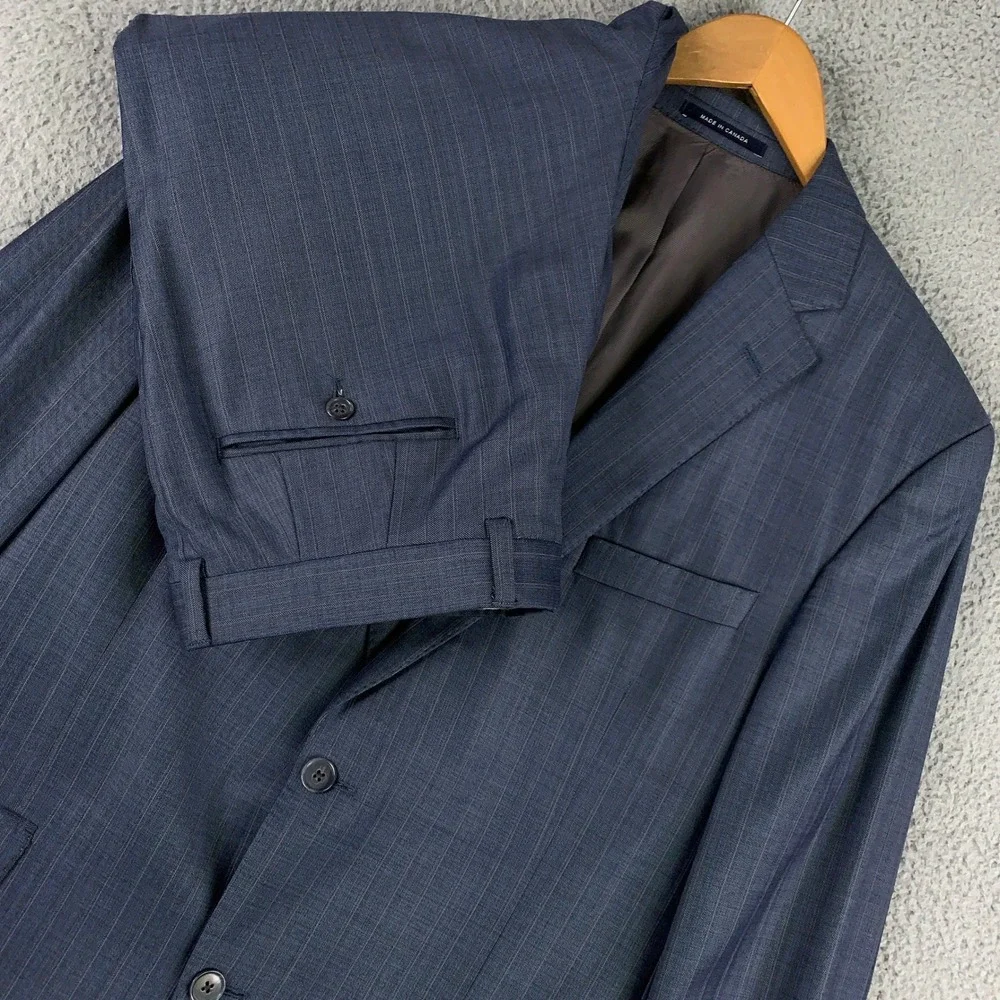 Cremieux Loro Piana Drew CT 2 Piece Suit 42L Blue Pinstripe Super 130s Wool Pant